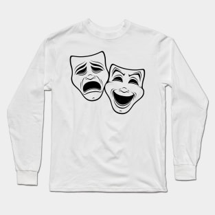 Comedy And Tragedy Theater Masks Black Line Long Sleeve T-Shirt